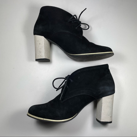 Joe Fresh black suede lace up white heels bootie Size 6 - Picture 5 of 8